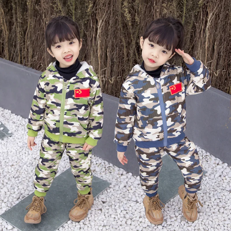 

Girl'S Suit Autumn And Winter 2019 New Style Korean-style Children Brushed And Thick Western Style Online Celebrity Camouflage T