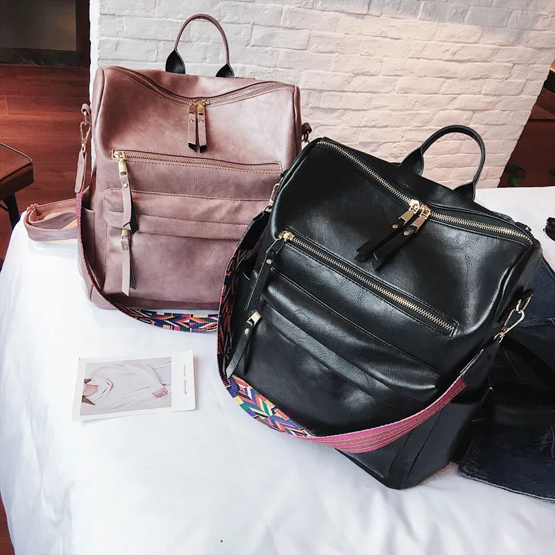 Leather Backpack Women 2019 Students School Bag Large Backpacks Multifunction Travel Bags Mochila Pink Vintage Back Pack XA529H
