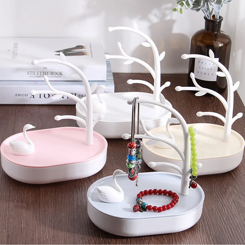 Pink Plastic Makeup Organizer Tree Shaped Jewelry Box Creative Cosmetic Organizer Ring Lipstick Rack Necklace Display Organizer