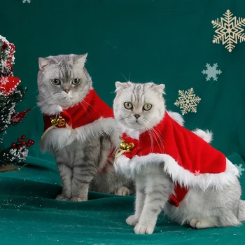 

Cat Christmas Costume Adjustable Pet Cat Santa Clothes Cloak with BellsPuppy Cat Xmas Claus Costumes Apparel Party Clothing Cape
