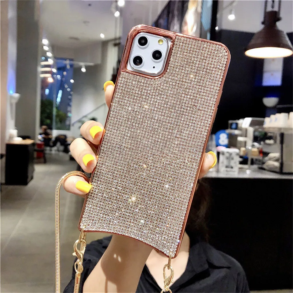 Чехол для iPhone 11 Pro 5,8 дюймов портативный длинный ремешок с цепочкой через плечо Блестящий Футляр чехол с ремешком чехол для телефона для женщин