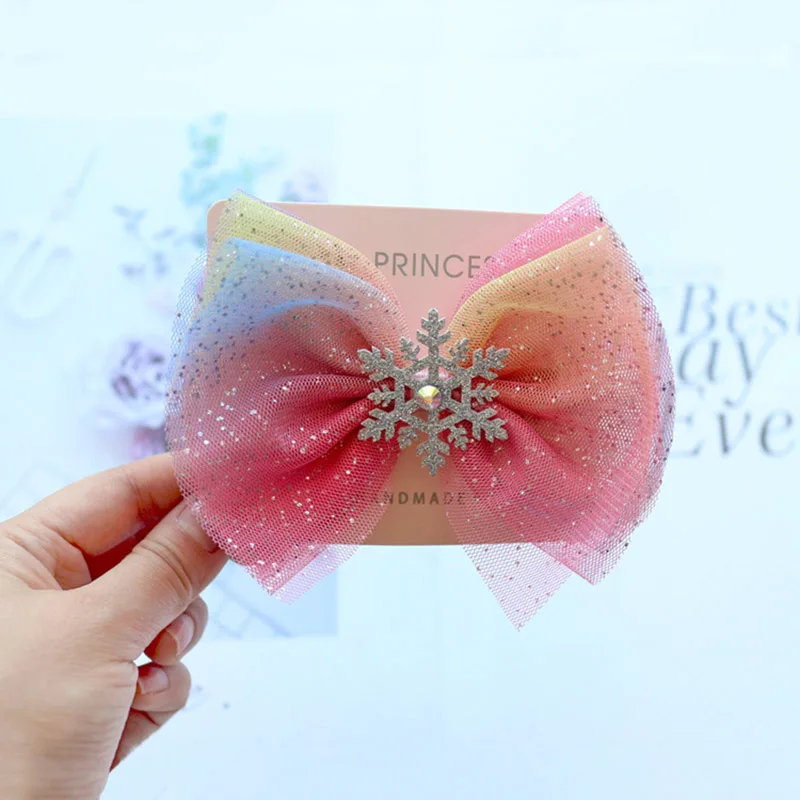 13cm pink Сетчатые детские заколки для волос блестящие банты Детские заколки Снежинка заколки для малышей заколки для волос Детские аксессуары для волос - Цвет: 13cm pink