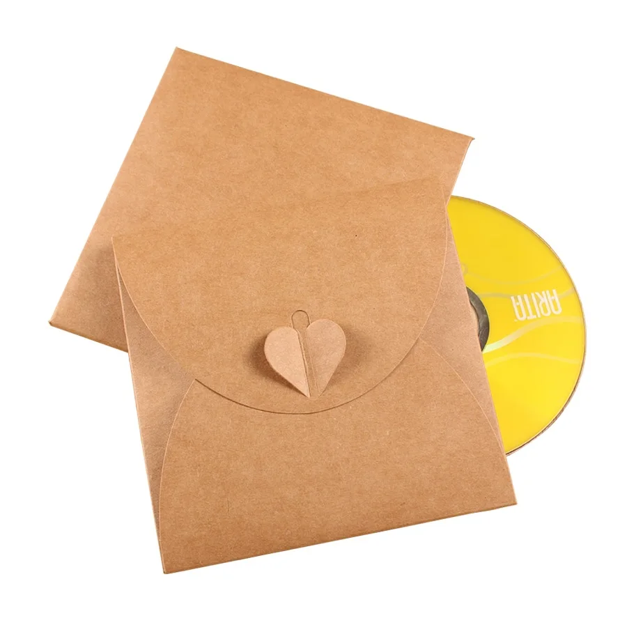 

5 Pcs/lot 13x13cm Vintage Heart Kraft Paper Invitation Cards Bags CD Optical Disc Paper Bag DIY Multifunction DVD Bag