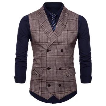 

Mens Stripe Plaid Formal Blazer vests Casual Single Breasted V-neck Fashion M-4XL Male England Style Casual Vests