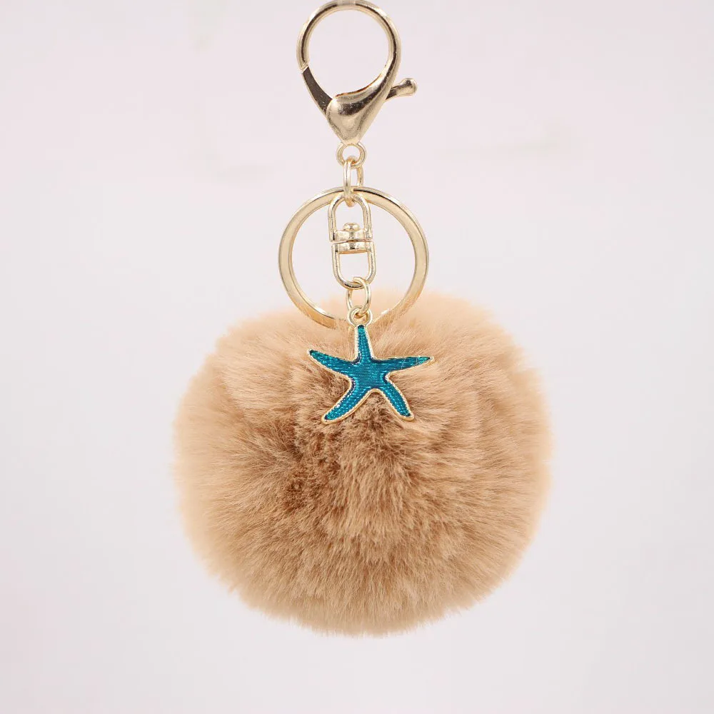 

Starfish Pompom Keychain Pom Pom Key Chain Plush Bag Charm Key Ring Fluffy Fur Ball Keyring Women Accessories
