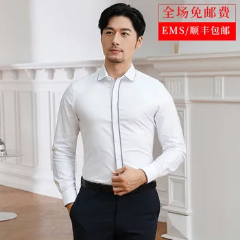 

Autumn Sanding White Shirt Male Long Sleeve Men Shirt White Pure Cotton Free Hot Slim Fit England Business Leisure