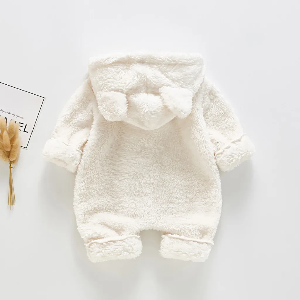 Детские комбинезоны для девочек и мальчиков, костюм, плотная теплая одежда на молнии с ушками медведя из мультфильма, зимний комбинезон для новорожденных, куртка с капюшоном, комбинезон для детей 0-24 месяцев