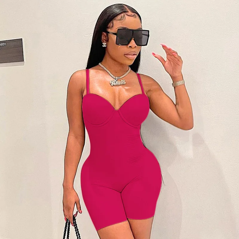 BKLD Winter Clothes New Sexy Low-Cut Spaghetti Strap High Waist Slim Playsuit Solid Color Rompers Womens Jumpsuit Shorts