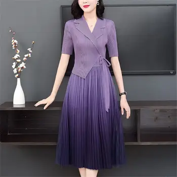 

2020 Summer New Short-sleeved Pleated French Dress Mid-length Temperament Slim Fit Dress Fashion Suit Collar Blazer Dresses K702