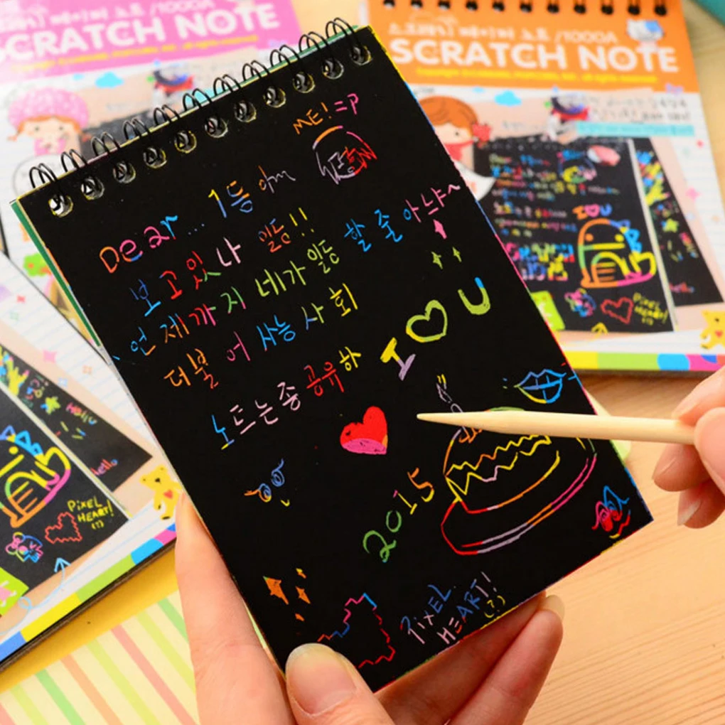 1 книга цветной яркий скретч блокнот бумага граффити DIY катушки Рисование книга для детей Рисование книга цвет случайный