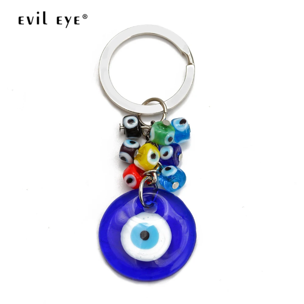 Evil Eye Colorful Turkish Evil Eye Beads Portachiavi Anello Color Argento Ciondolo In Vetro Portachiavi Per Auto Gioielli Per Donna Uomo Be253