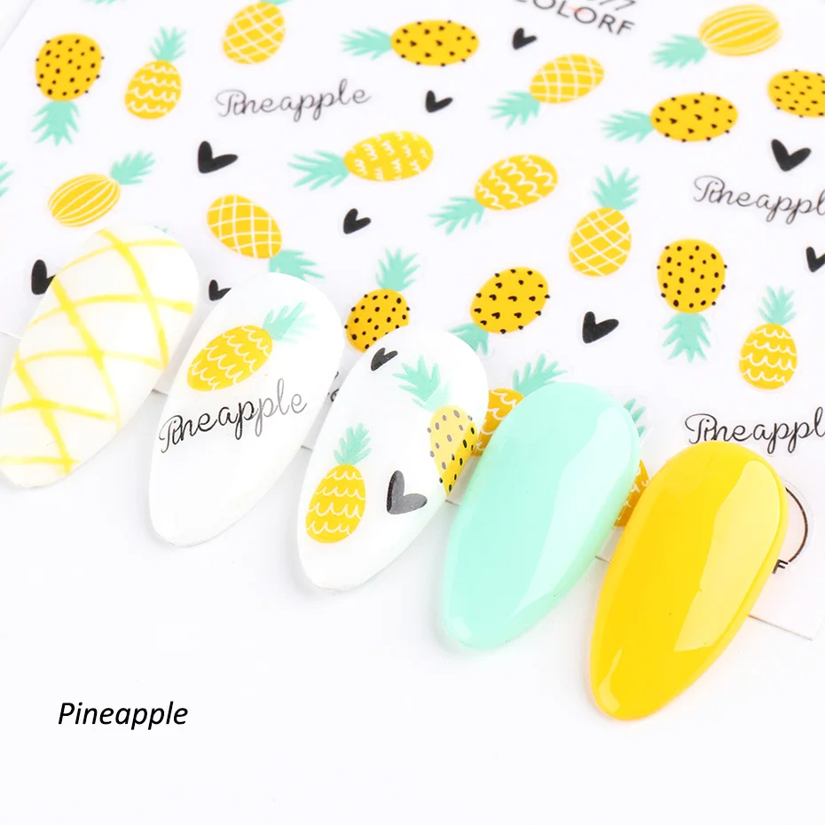 3D Fruits Stickers for Nails Watermelon  Lemon  Strawberry Design Summer 2020 Adhesive Sliders Manicure Accessories (8)