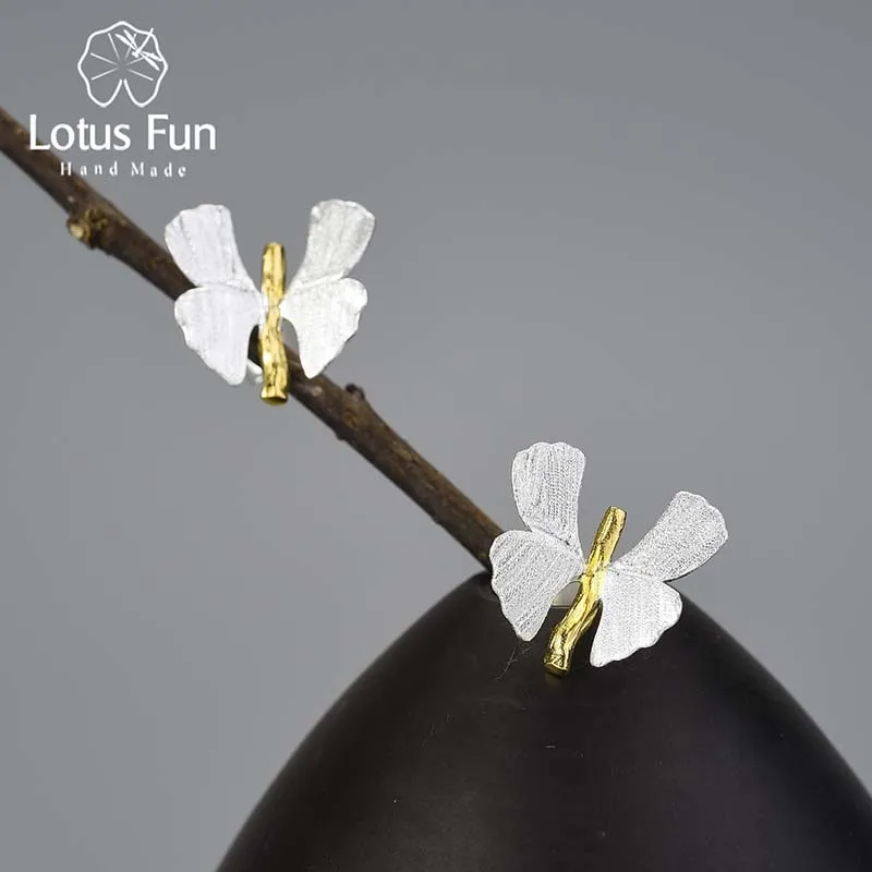 Leaf Butterfly Stud Earrings 925 Sterling Silver