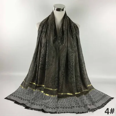 

New Style Feathering Scarf Middle East Muslim Hui Nationality Headscarf Wholesale Polyester Cotton Printed Bronze Shawl Currentl