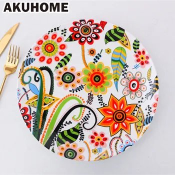 

Nordic Style 8 Inch Ceramic Plate Household Hand-painted Tableware Western Dish Steak Plate Net Red Plate Creative Dish Plate