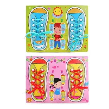 

Wooden Lacing Shoe Toy Learn to Tie Shoelaces, Fine Motor Skills Toy NEW
