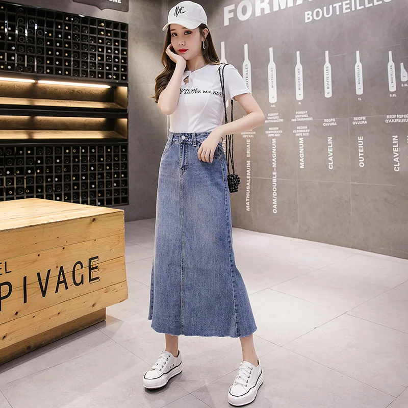 Spring and Summer Korean Female High Waist Long Jeans Skirts Women Package  Hip Split Denim Skirts with Pockets - AliExpress Women's Clothing