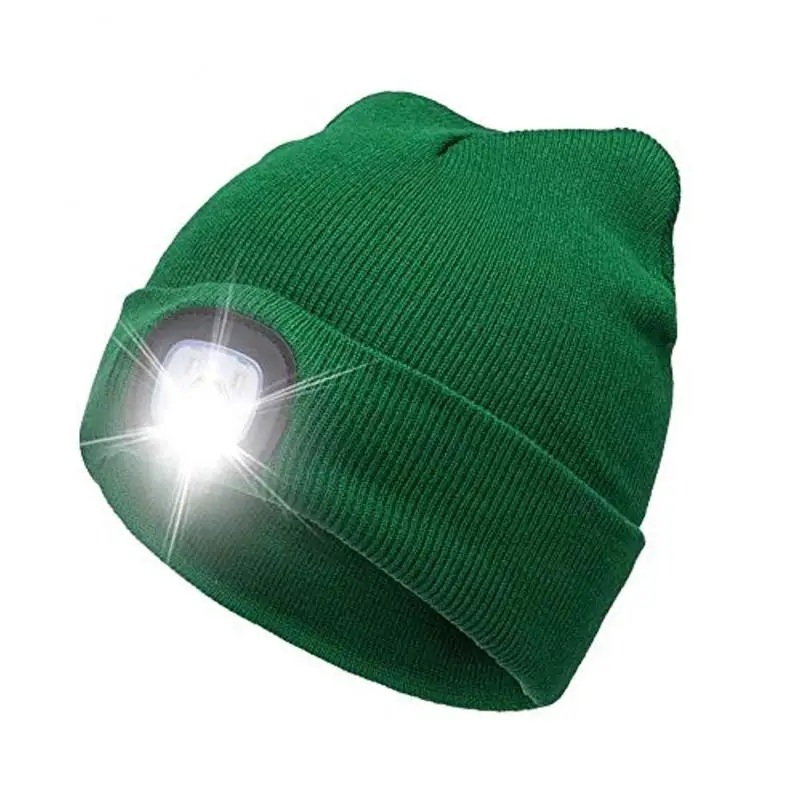 Unisex 4 LED Light Hat Button Battery Type Hands Free Flashlight Cap LED Beanies Knit Hat Keep Warm For Climbing Fishing Outdoor skullies men