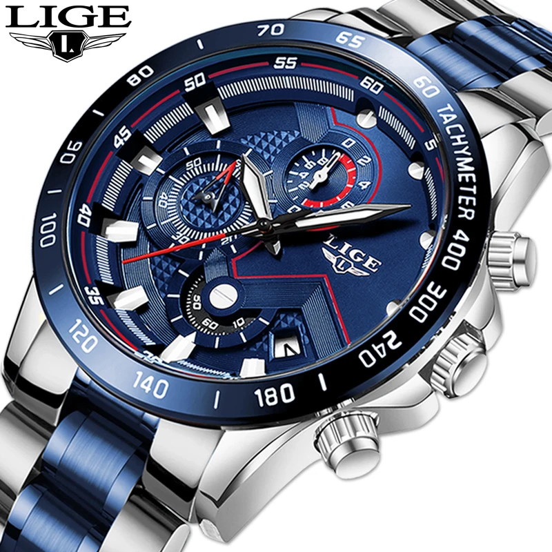 $20.99 Relogio Masculino Lige Hot Fashion Mens Watches Top Brand Luxury Wrist Watch Quartz Clock Blue Watc