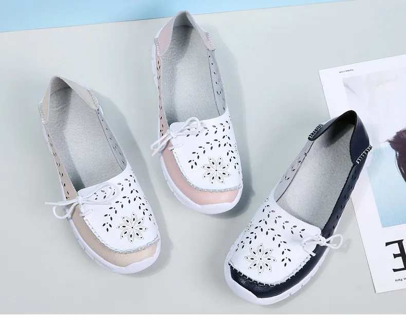 2019 Fashion Women Flats Shoes Genuine Leather Summer Shoes Woman Slip-on Ballerina Flats Mother Boat Shoes moccasins (11)