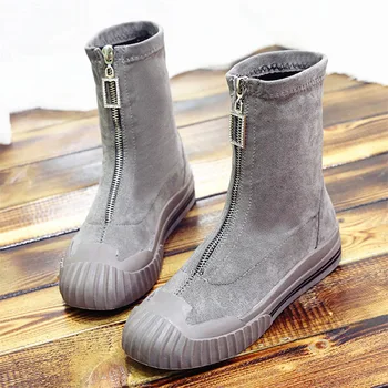 

2019 autumn new booties female shell head front zipper Martin boots comfortable flat bottom net red wild casual boots