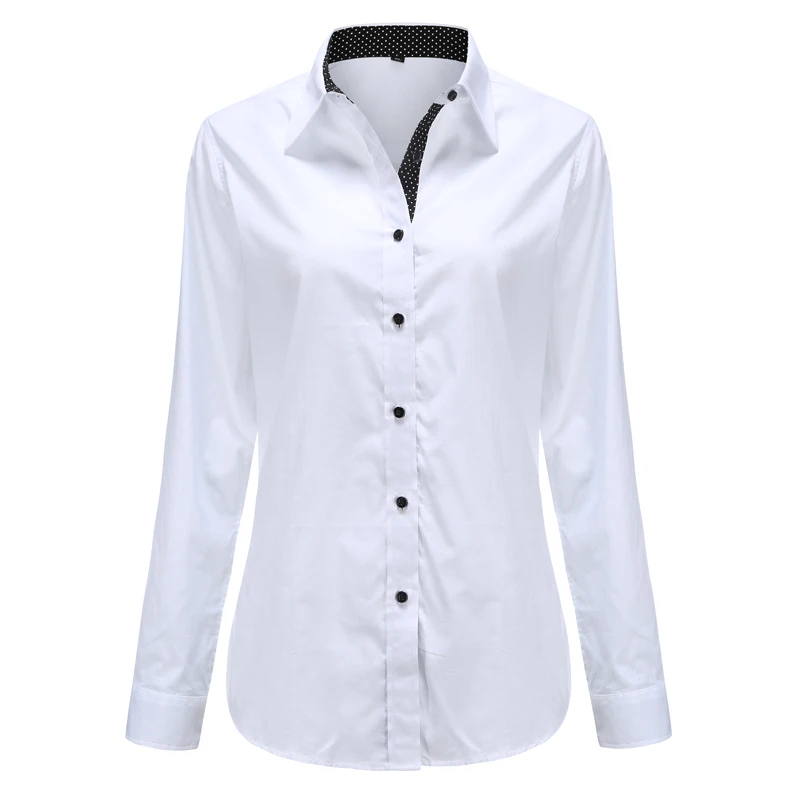 Women blouse Cotton Elegant cotton Blouse Long Sleeve Casual solid Shirt  White woman blouse Blouse Plus Size school blouse office lady shirt  turn-down collar with dot pattern