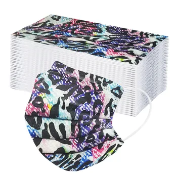 

100pcs Adult Three-layer Disposable Mouth Masks Leopard Pattern Non Woven Fabric Facial Masks Protective Earloops Mouth Mask