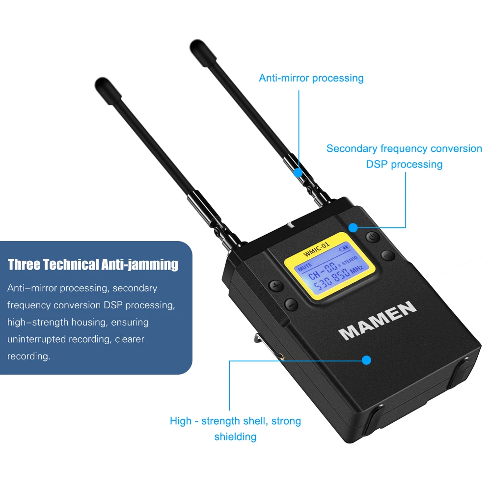 MAMEN WMIC-01 Профессиональный UHF двухканальный цифровой беспроводной микрофон Система один 50 каналов 60 м Диапазон конденсаторный микрофон