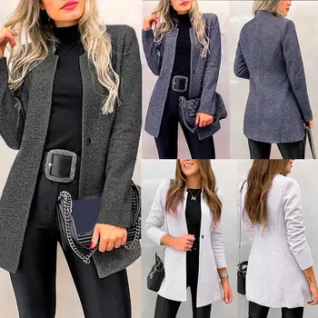 

Hot Autumn Winter Fashion Office Lady Solid Color Long Sleeve Slim Fit Coat Outwear