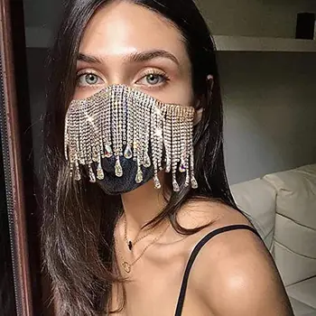 

Sexy Shiny Rhinestones Tassel Masks For Women Black Bling Crystal Face Masks Shine Masquerade Mask Halloween Party Nightclub