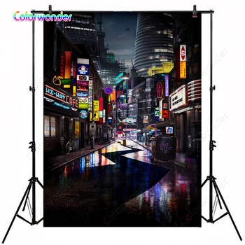 

Detective Elf Standing Nifht City Street Photographic Background Cartoon City Building Backdrop For Kids Birthday Party Banner
