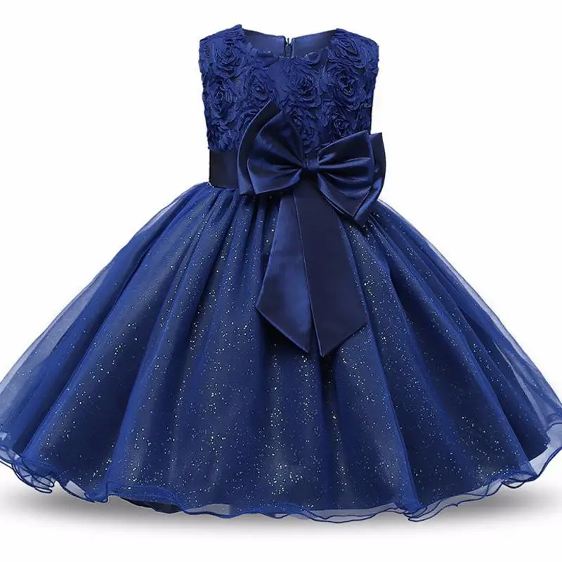 Популярные детские праздничные костюмы принцессы с бантом для девочек - Цвет: deep blue