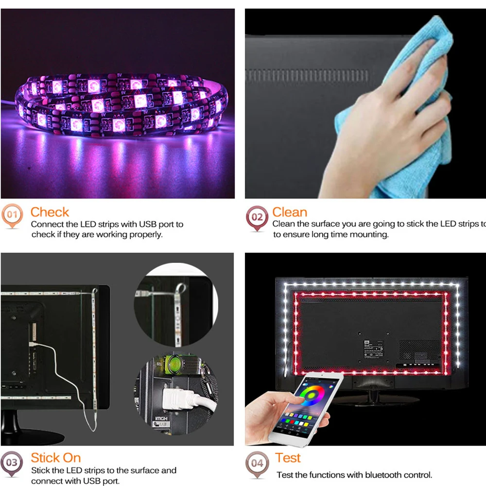 USB LED Strip DC 5V 50CM 1M 2M 3M 5M Flexible Led Usb Lamp RGB 5050 Bluetooth Control for Home Decoration TV Background Lights