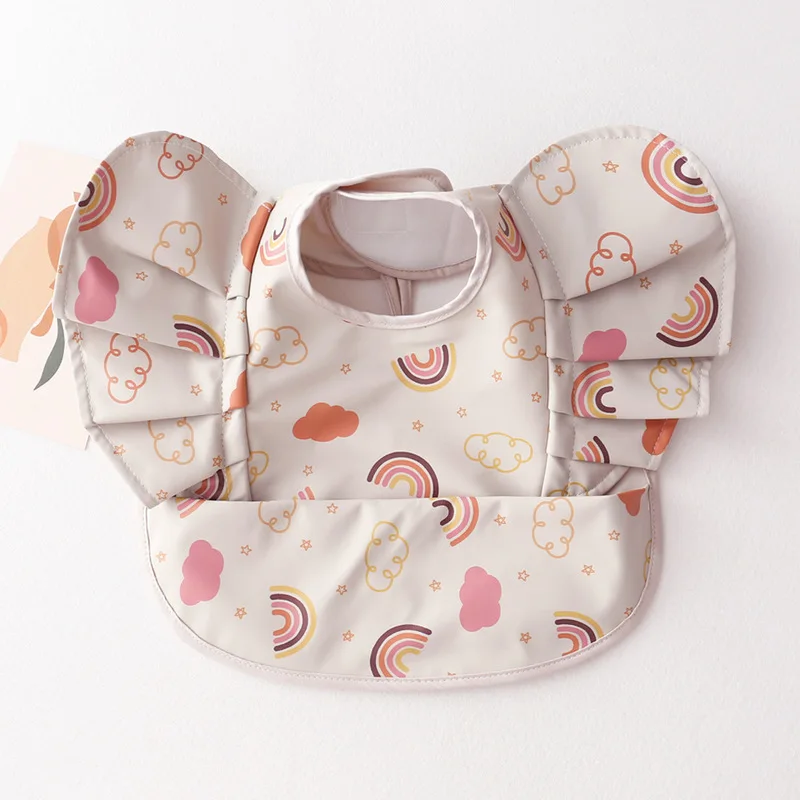 Soft PU Baby Infant Bibs With Pocket Dining Bib Waterproof Easy Clean Quick Dry INS Style Fashion Toddler Kids Bibs Smock 5