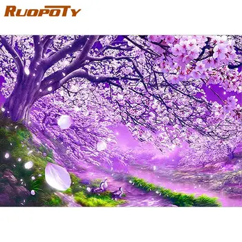 

RUOPOTY Painting By Numbers For Adults Purple Flower Tree Paints Kits Unique Gift 60x75cm Framed Acrylic Canvas Living Room Deco