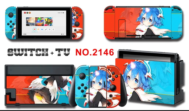 1set New Cute Anime Full Body Sticker for NS Switch Protective Cover Skin Colorful Art for Game Console Joy-Con Controller Decor