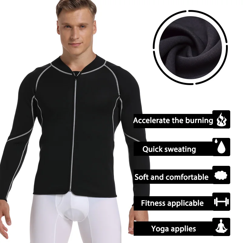 Men Shapers Sweat Neoprene Weight Loss Sauna Suit Waist Trainer Vest Workout Shirt Body Shaper Fitness Shapewear Long Sleeve