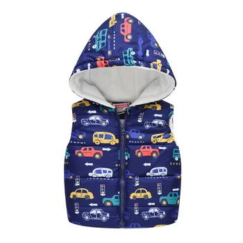 

Autumn Winter Warm Kids Vests for Boys Cartoon Rainbow Dinosaur Outerwear Sleeveless Hooded Jackets Gilet Baby Boy Thicken Coats