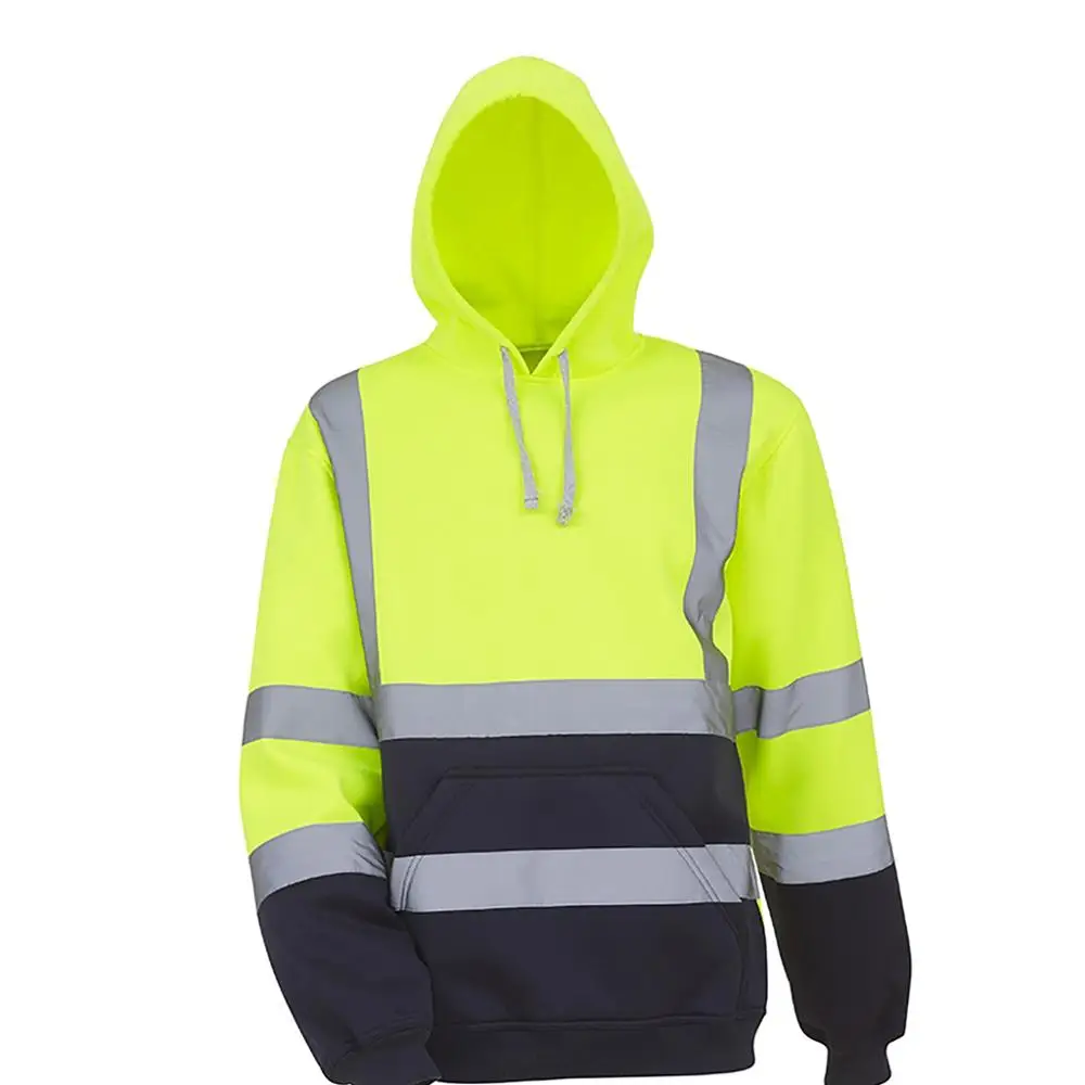 Men's Sport Reflective Polar Fleece Jacket High Visibility Pullover Long Sleeve Hooded Sweatshirt