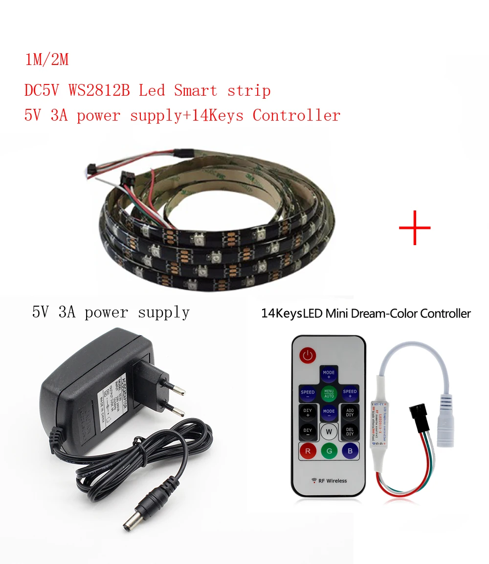 1 2 м DC5V WS2812B светодиодный полосы 30 пикселей/светодиодный s/m WS2812 IC смарт 5050 RGB света +