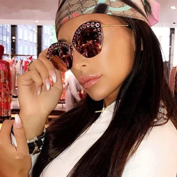 

luxury Women's sunglasses fashion brand high quality vintage diamond Sun Glasses Female New Gradient Big Shades