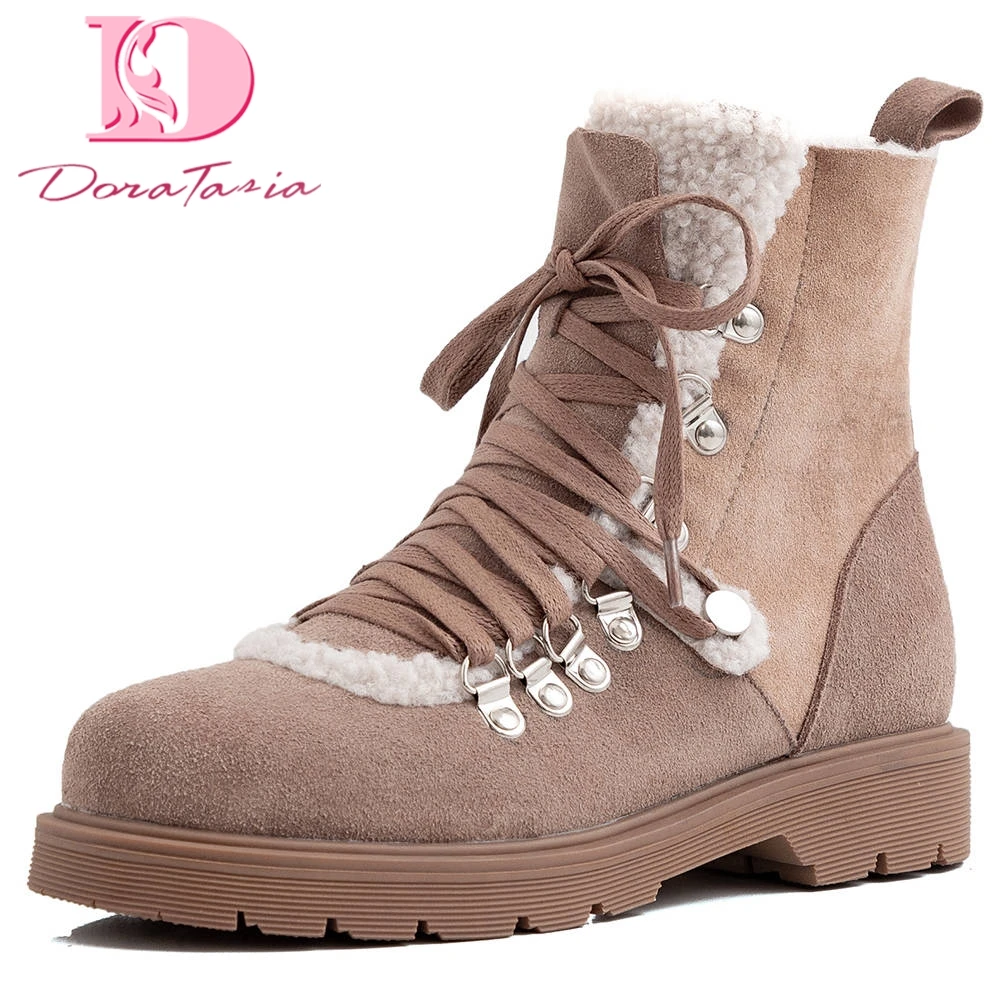 

Doratasia New Arrivals Hot Sale 2020 Cow Suede Lace Up Ankle Boots Woman Shoes Add Fur Warm Winter Shoes Women Boots Female