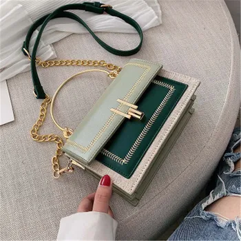 

Panelled PU Leather Crossbody Bags For Women 2020 Summer Chain Shoulder Messenger Bag With Metal Handle Ladies Hand Bags