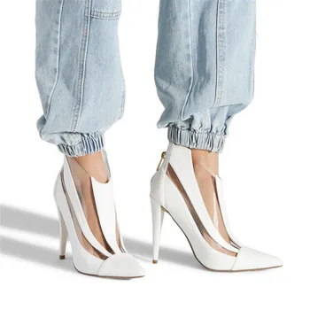 

2020 spring and autumn new large size simple transparent microfiber plus frosted pointed toe stiletto high heel women's shoes
