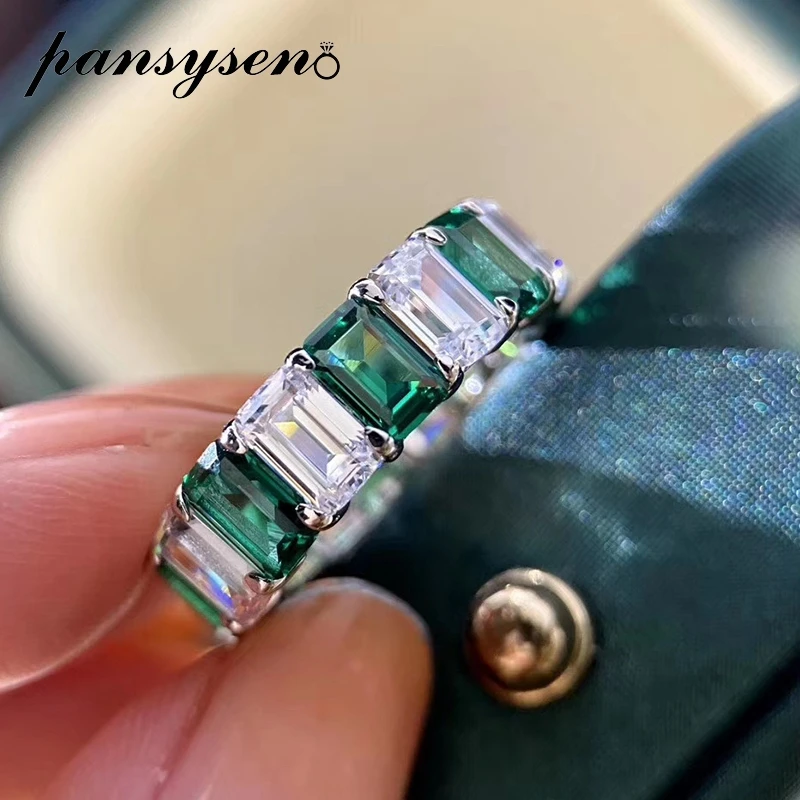 PANSYSEN Original Design Emreald Created Moissaite Gemstone Rings for Women Real 925 Sterling Silver Round Couple Ring Wholesale PANSYSEN Original Design Emreald Created Moissaite Gemstone Rings for Women Real 925 Sterling Silver Round Couple Ring Wholesale