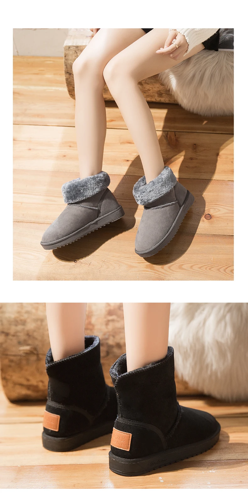 Snow Boot Women's Mid-Calf Boots Booties Ladies Shoes Low Heels booties Bootee Woman Round Toe Lace Up Short Mid Calf Rubbe