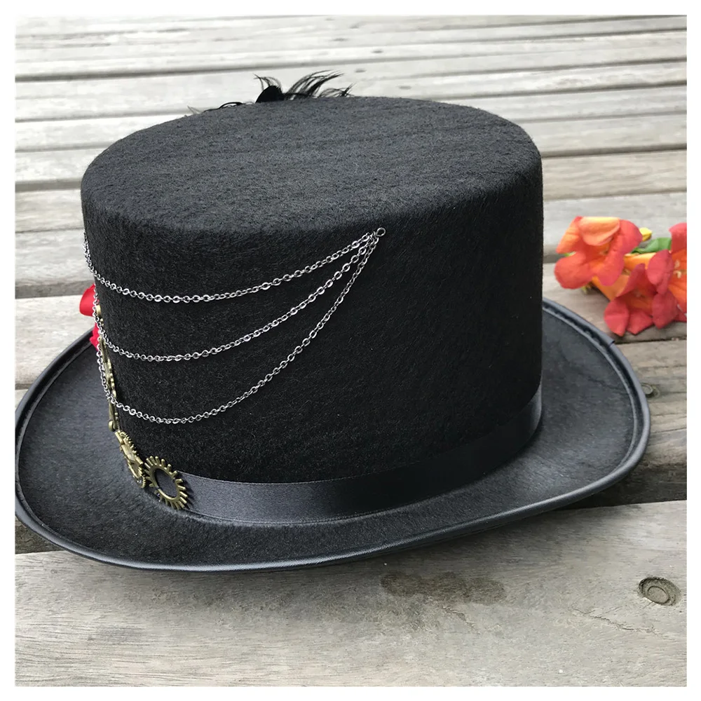 Retro Women Handmade Steampunk Top Hat With Flower Bowler Hat Dance Party Hat Size 57CM
