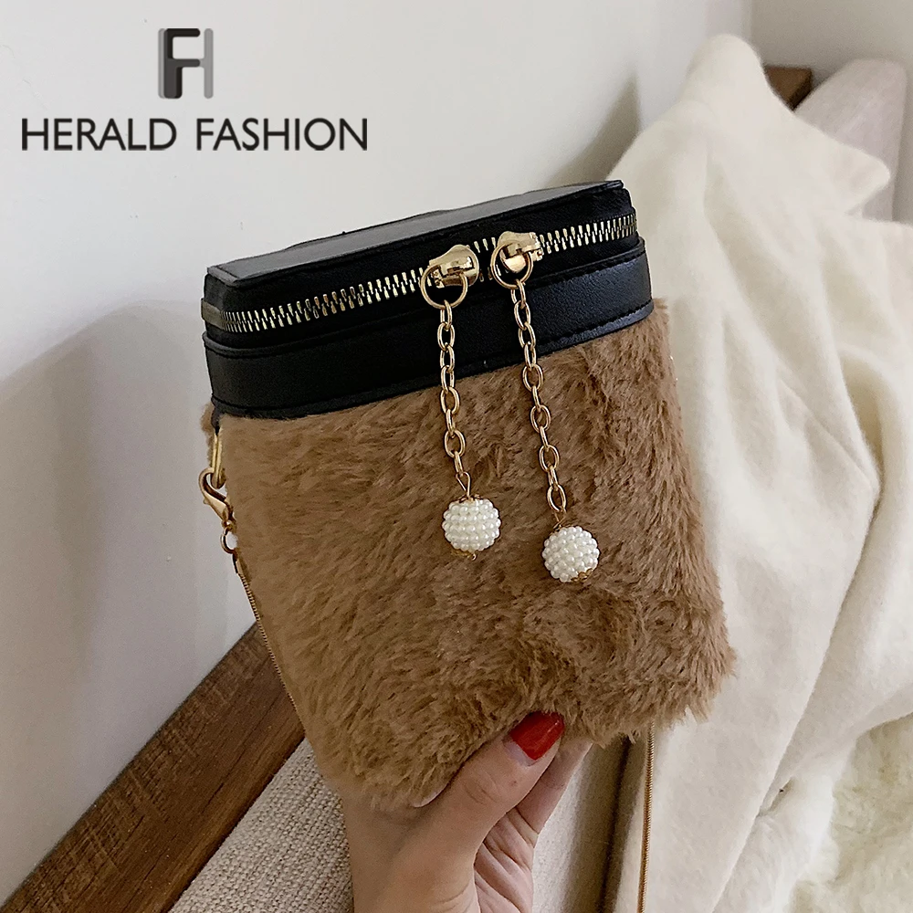 Herald Fashion Зимние сумки из искусственного меха мини Кубик фирменный дизайн