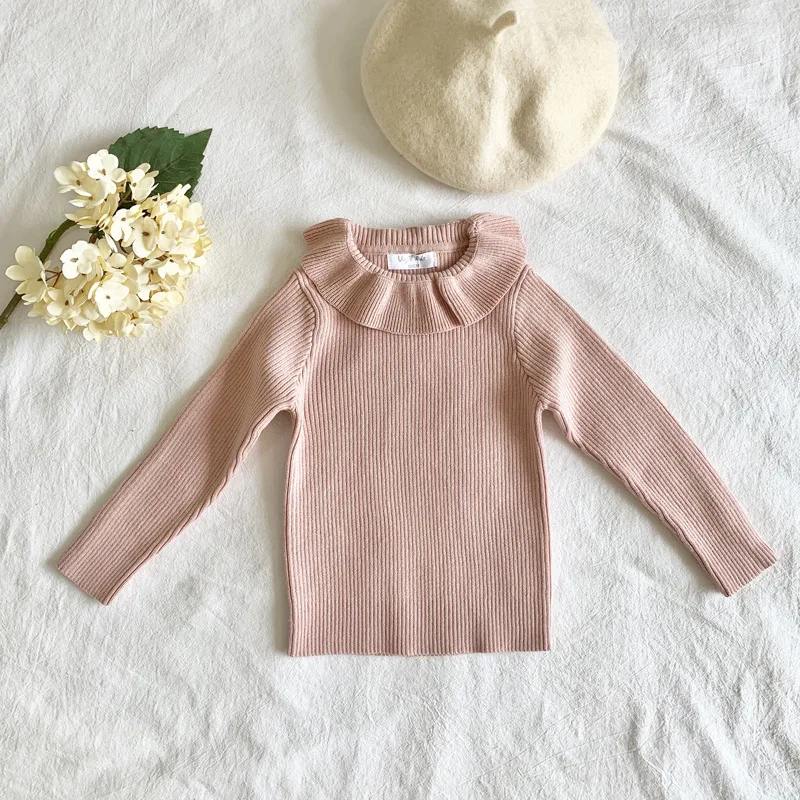 

Virgilkids Ruffled Collar Base Sweater Girls Ultra-stretch Base Sweater