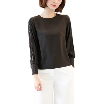 

Autumn Women's Blouse Long Sleeve Hollow Out Solid Lady Blouse Casual O-Neck Girls Clothing